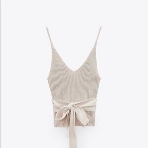 Zara Belted Beige Ribbed Tank Top